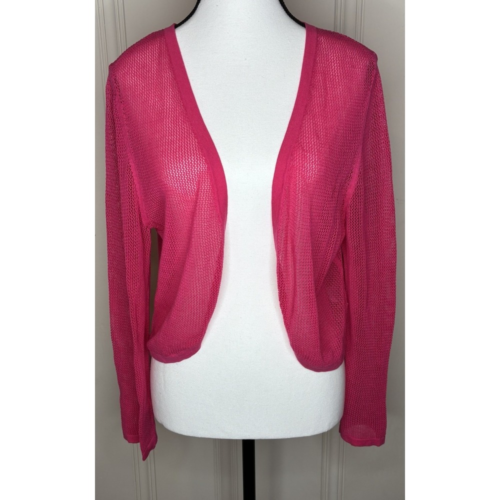 Talbots lightweight open front pink open stitch shrug Sz L casual chic Y2K Soft